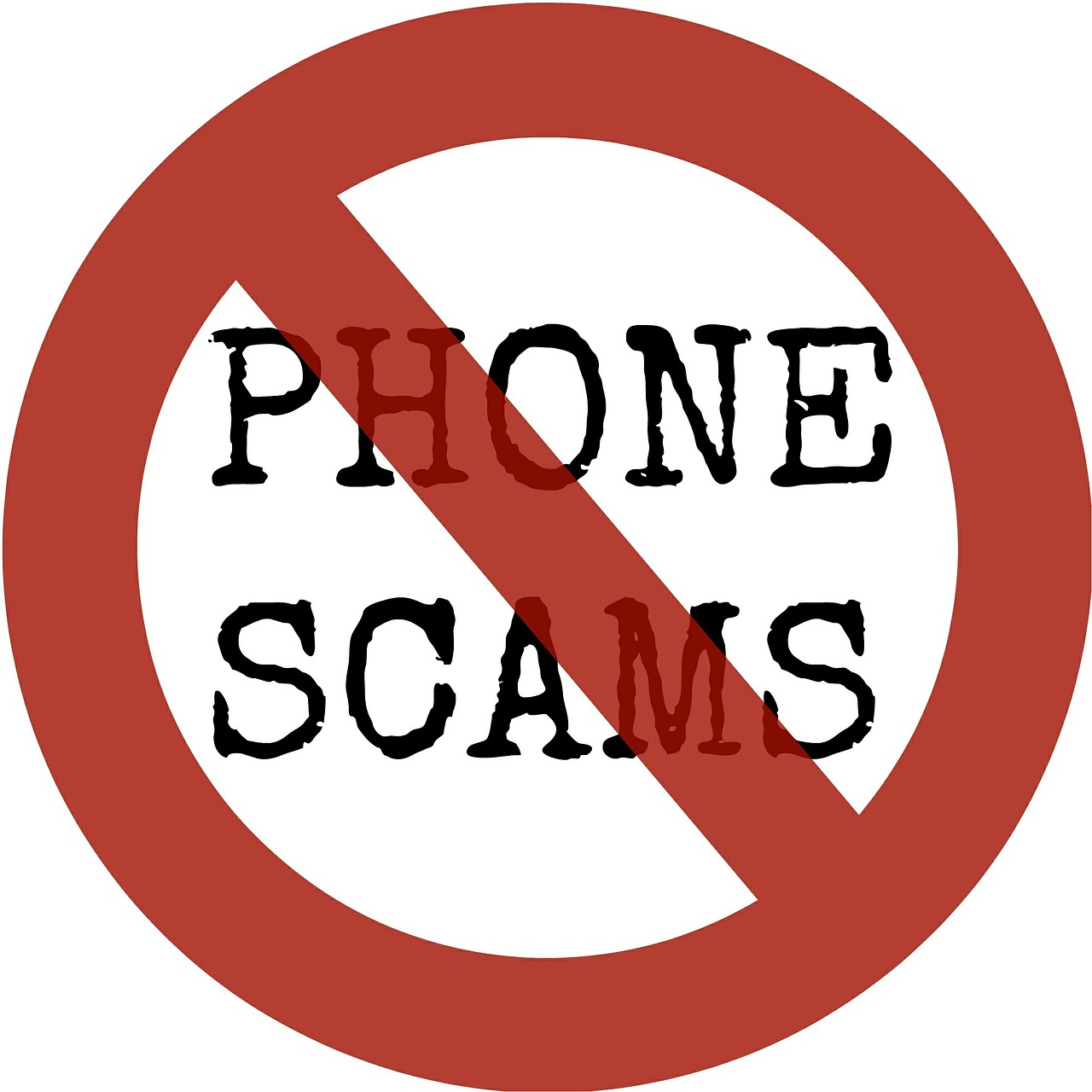 Icon with phone scam surounded by a read circle and slas